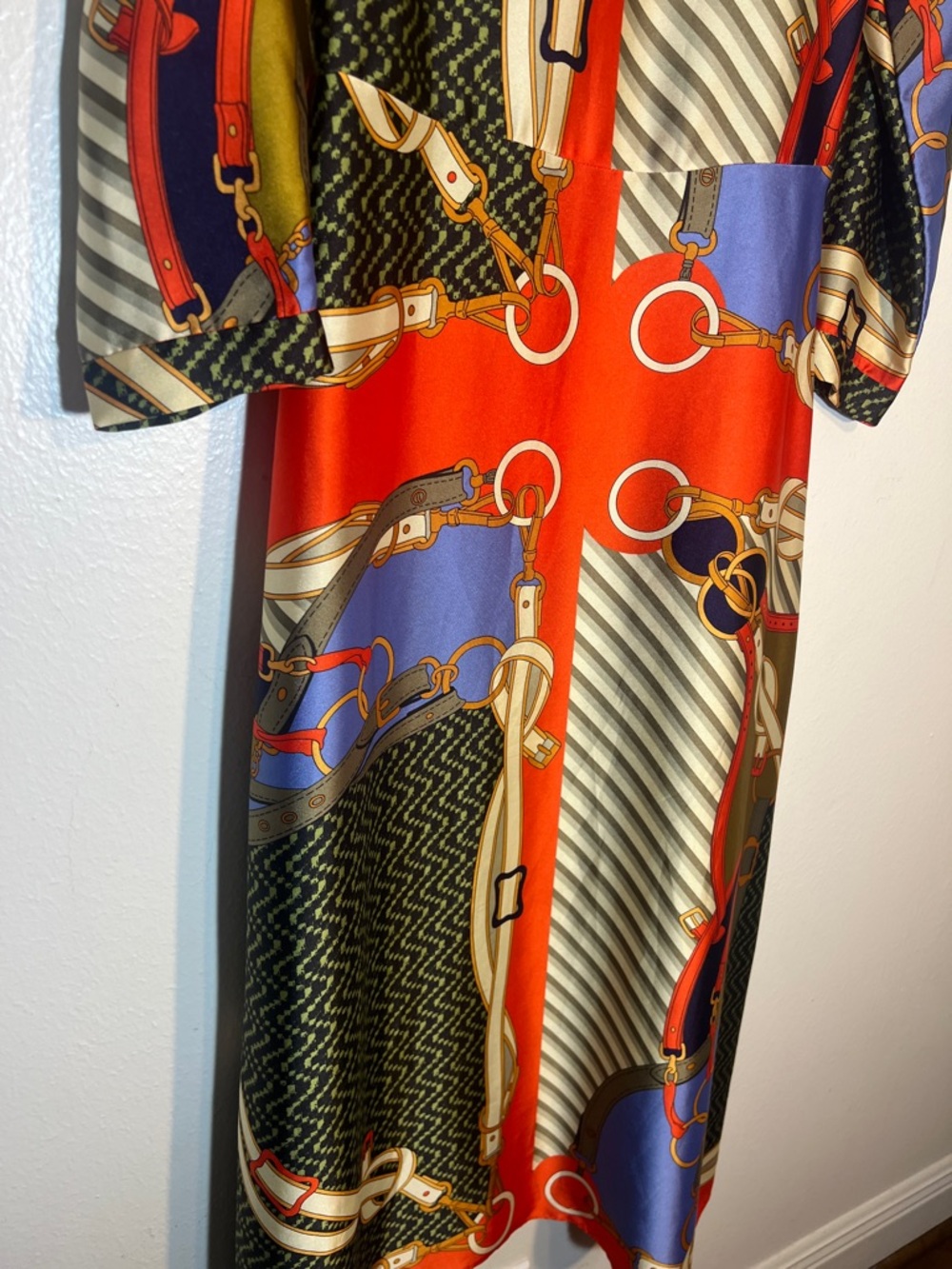 Zara Viral Equestrian Scarf Print Chain-Print Button Up Midi Shirt Dress XS - Picture 8 of 10